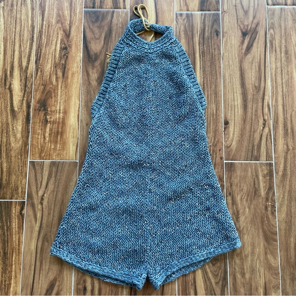 Free People Molly Playsuit Crochet Halter Open Back Romper Blue Ocean Size M - Picture 5 of 14